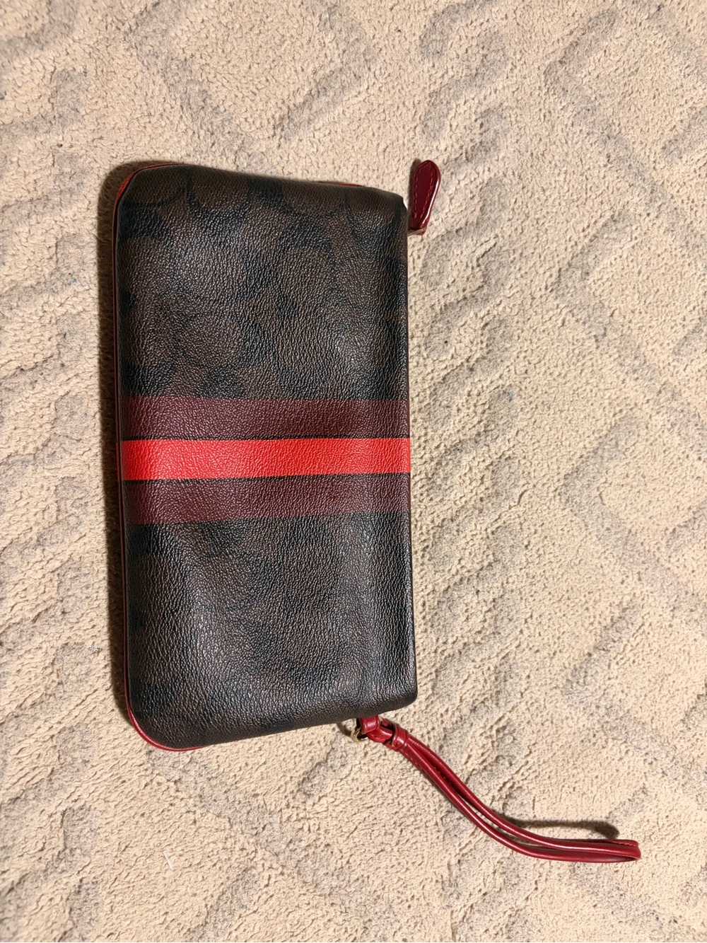 Coach Black Wristlet Wallet with Red Stripe